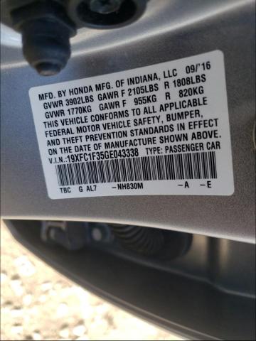 Photo 10 from auction – 2016 HONDA CIVIC EX with VIN 19XFC1F35GE043338