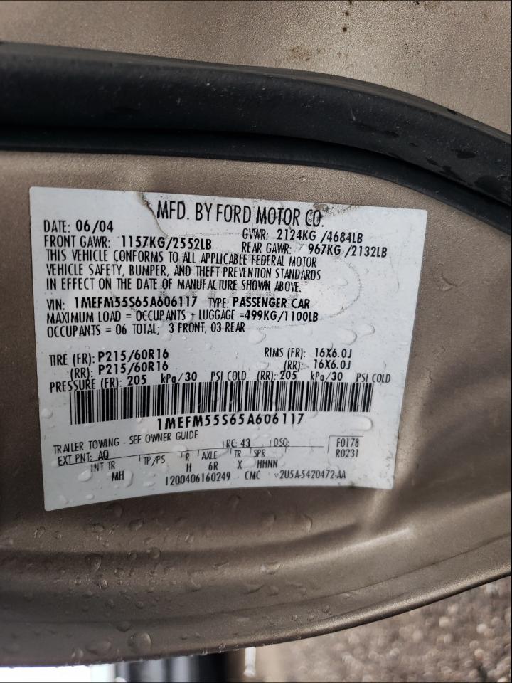 Photo 10 from auction – 2005 MERCURY SABLE LS P with VIN 1MEFM55S65A606117