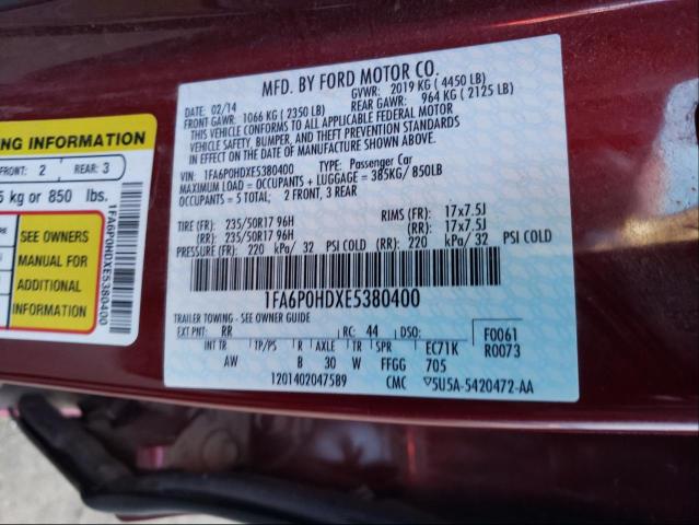 Photo 10 from auction – 2014 FORD FUSION SE with VIN 1FA6P0HDXE5380400