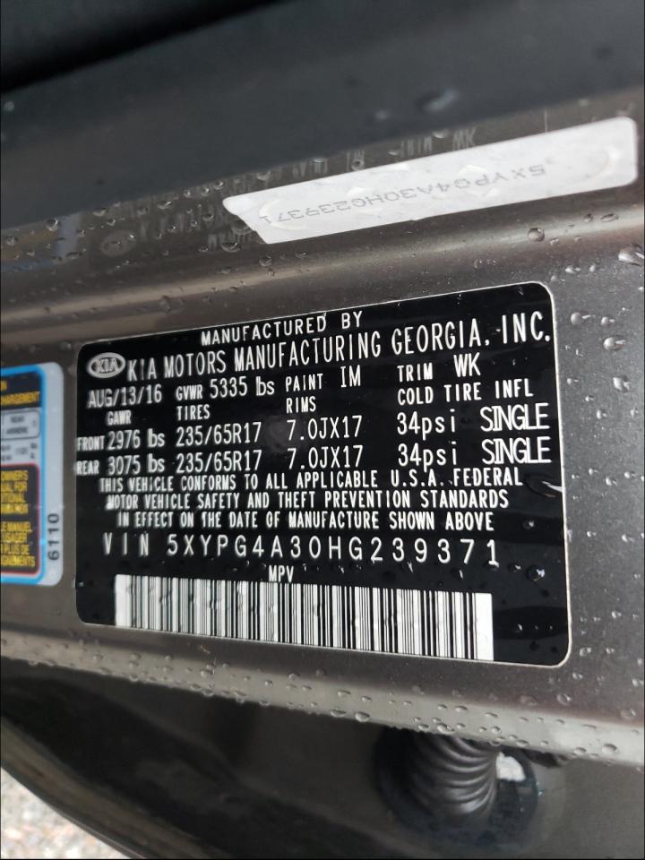 Photo 10 from auction – 2017 KIA SORENTO LX with VIN 5XYPG4A30HG239371