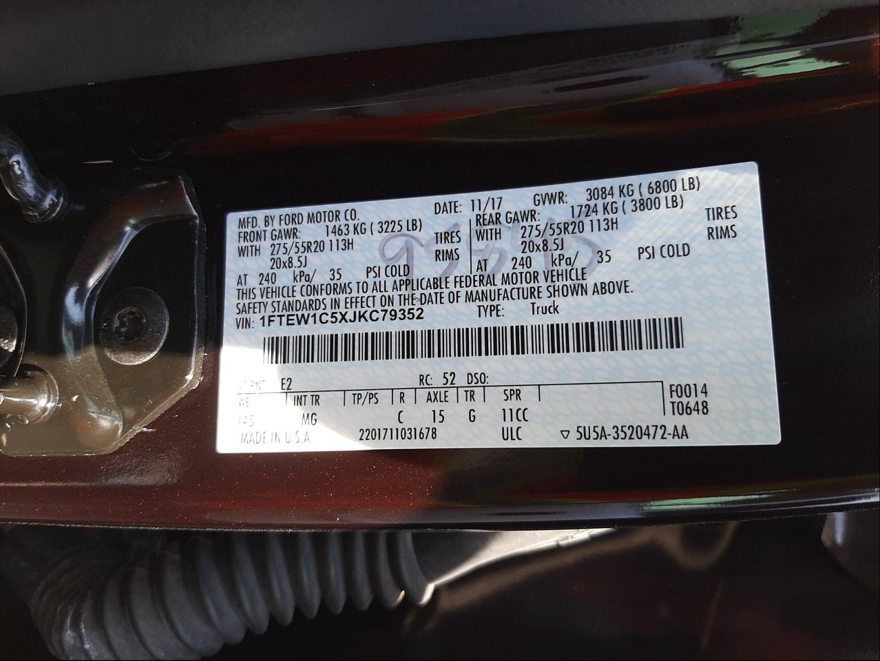 Photo 10 from auction – 2018 FORD F150 SUPER with VIN 1FTEW1C5XJKC79352
