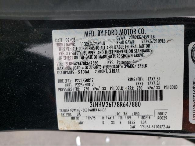 Photo 10 from auction – 2008 LINCOLN MKZ with VIN 3LNHM26T78R647880