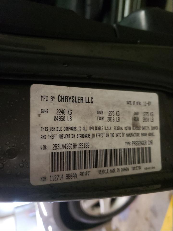 Photo 10 from auction – 2008 DODGE CHARGER with VIN 2B3LA43G18H199188