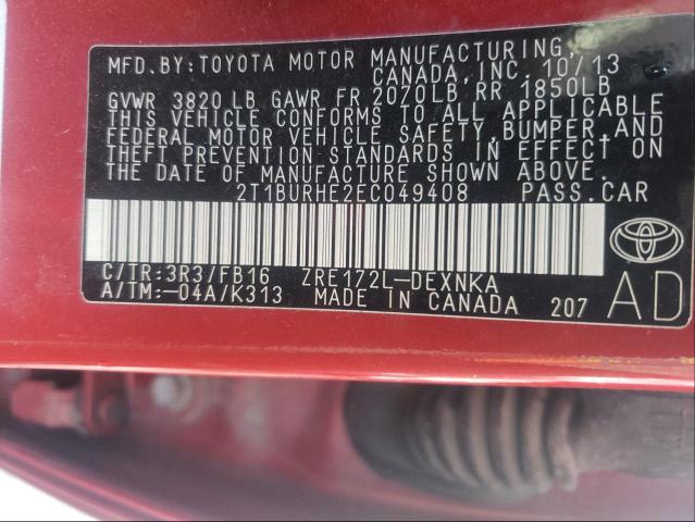 Photo 10 from auction – 2014 TOYOTA COROLLA L with VIN 2T1BURHE2EC049408