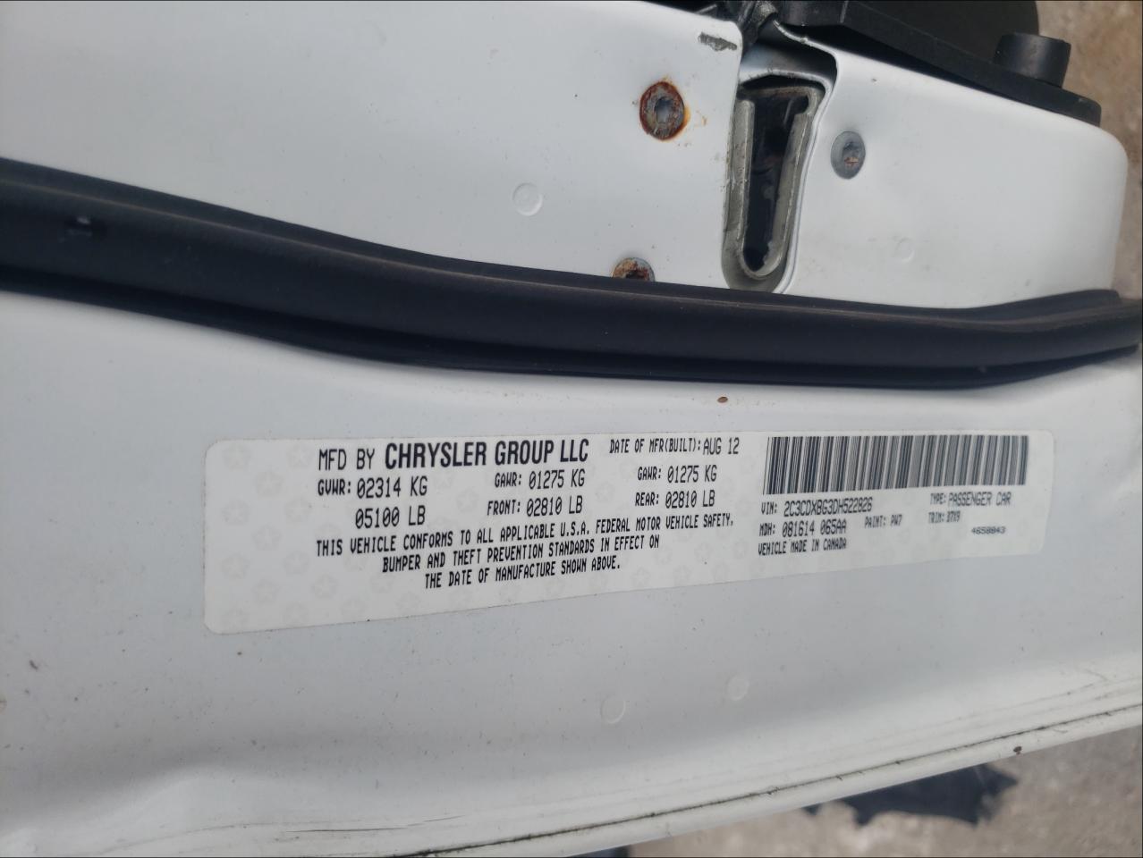 Photo 10 from auction – 2013 DODGE CHARGER SE with VIN 2C3CDXBG3DH522826
