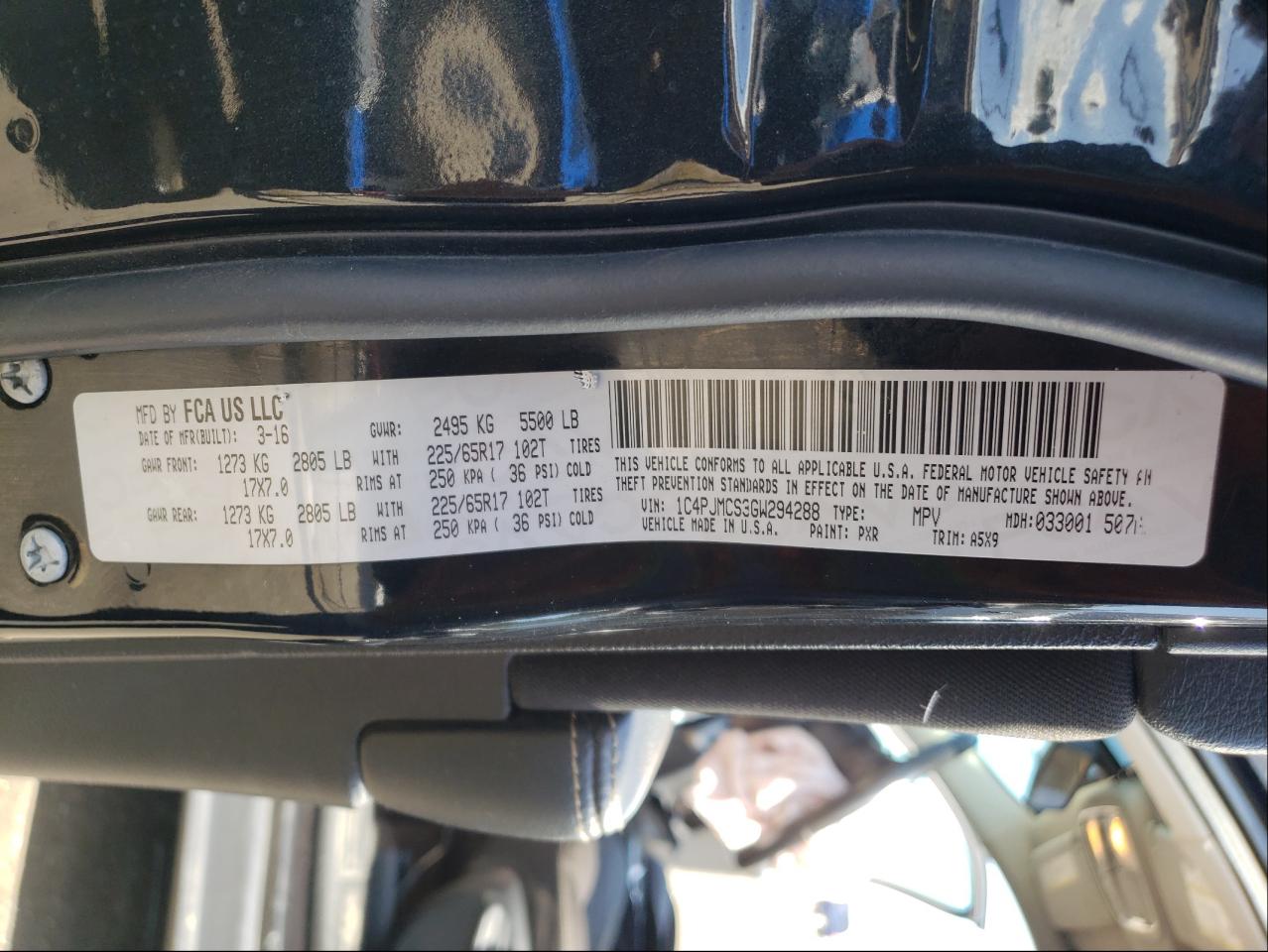 Photo 10 from auction – 2016 JEEP CHEROKEE L with VIN 1C4PJMCS3GW294288