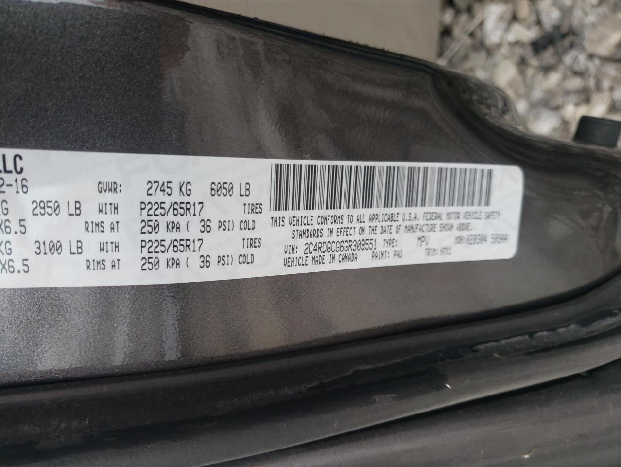 Foto 10 de la subasta – 2016 DODGE GRAND CARA con VIN 2C4RDGCG6GR309551