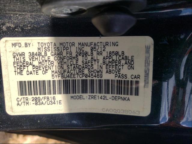 Photo 10 from auction – 2012 TOYOTA COROLLA BA with VIN 5YFBU4EE7CP045469