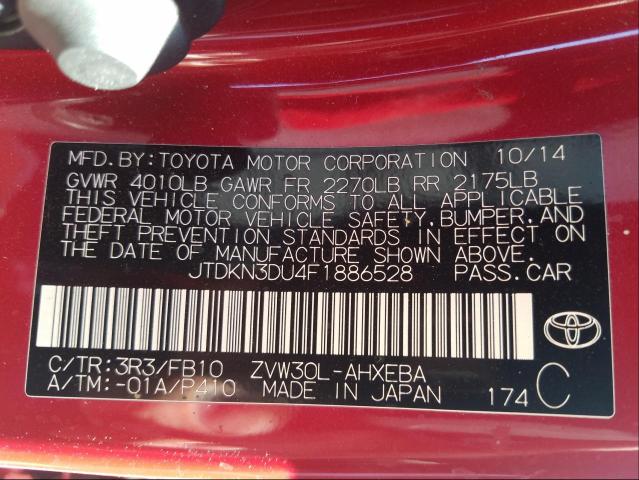Photo 10 from auction – 2015 TOYOTA PRIUS with VIN JTDKN3DU4F1886528