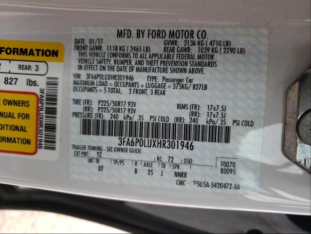 Photo 10 from auction – 2017 FORD FUSION SE with VIN 3FA6P0LUXHR301946