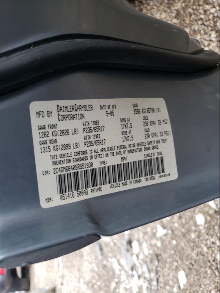 Photo 10 from auction – 2005 CHRYSLER PACIFICA with VIN 2C4GM68405R551930