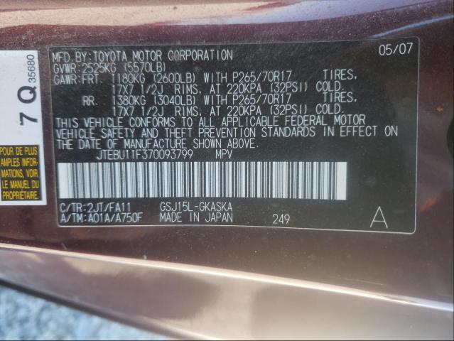 Photo 10 from auction – 2007 TOYOTA FJ CRUISER with VIN JTEBU11F370093799