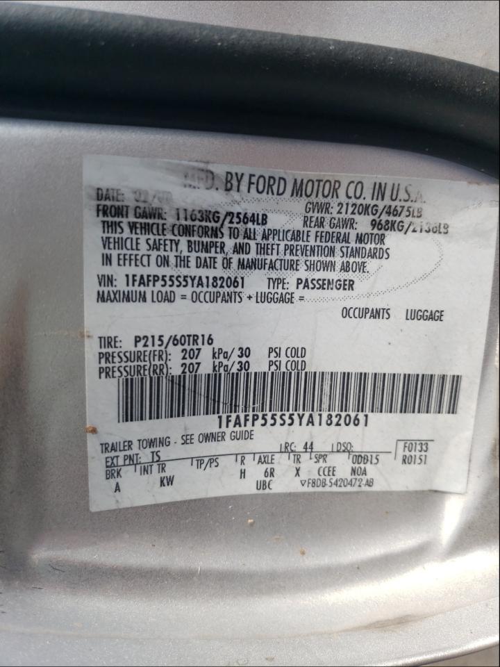Photo 10 from auction – 2000 FORD TAURUS SES with VIN 1FAFP55S5YA182061