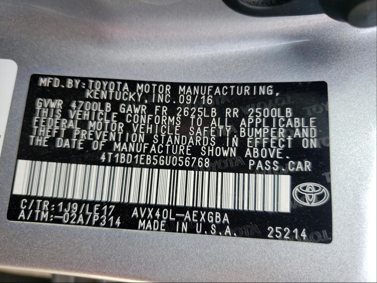 Photo 10 from auction – 2007 TOYOTA CAMRY CE with VIN 4T1BE46K17U647791