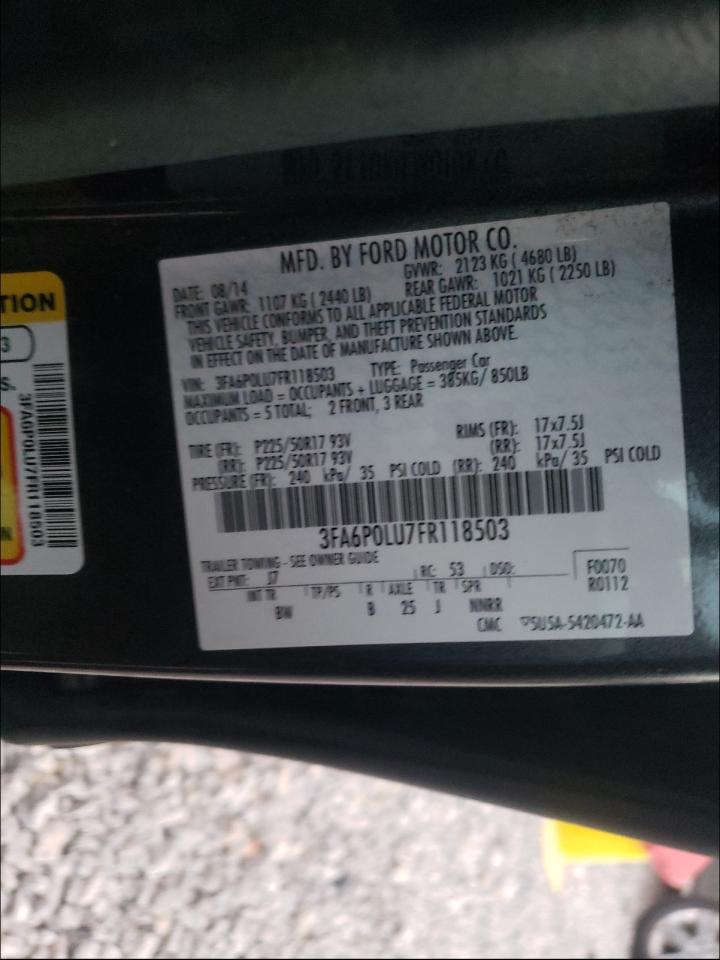 Photo 10 from auction – 2015 FORD FUSION SE with VIN 3FA6P0LU7FR118503
