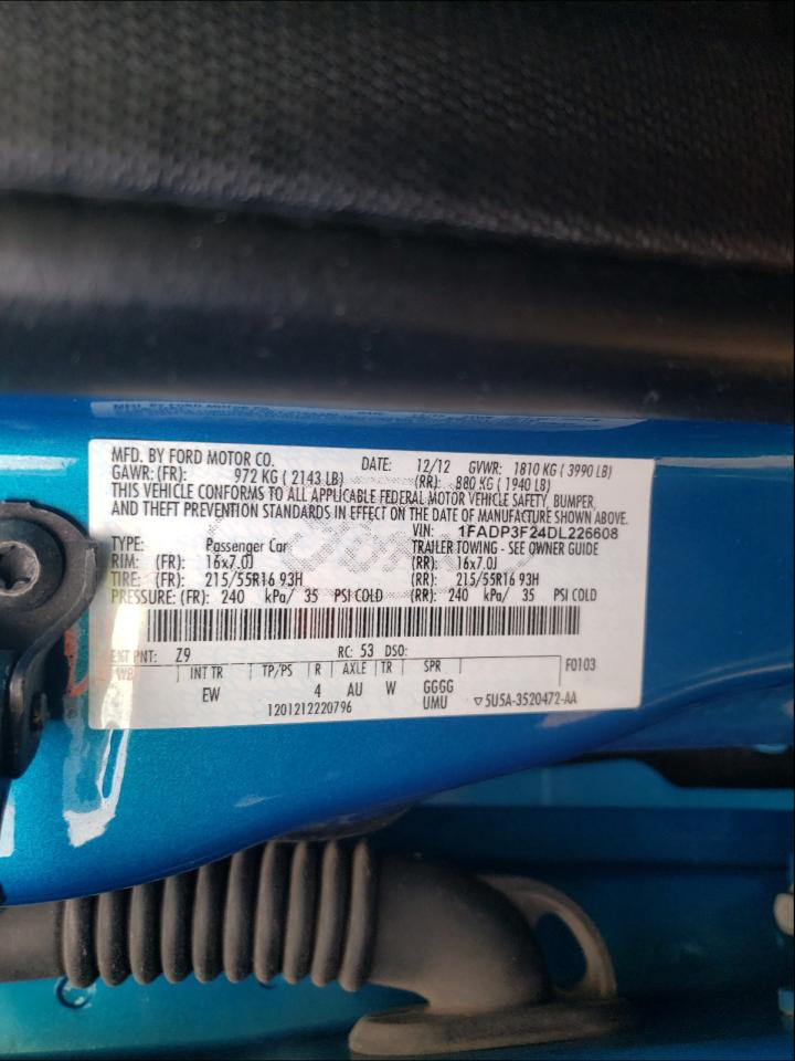 Photo 10 from auction – 2013 FORD FOCUS SE with VIN 1FADP3F24DL226608