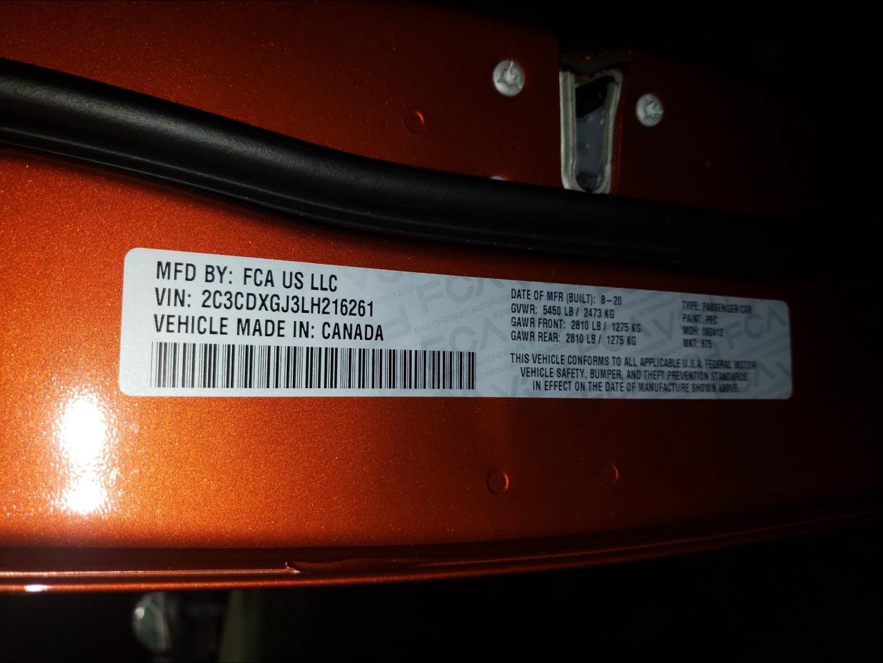 Photo 10 from auction – 2020 DODGE CHARGER SC with VIN 2C3CDXGJ3LH216261