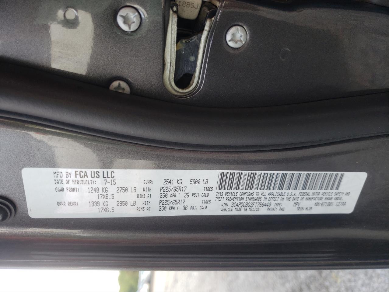 Photo 10 from auction – 2015 DODGE JOURNEY SX with VIN 3C4PDDBG3FT756440
