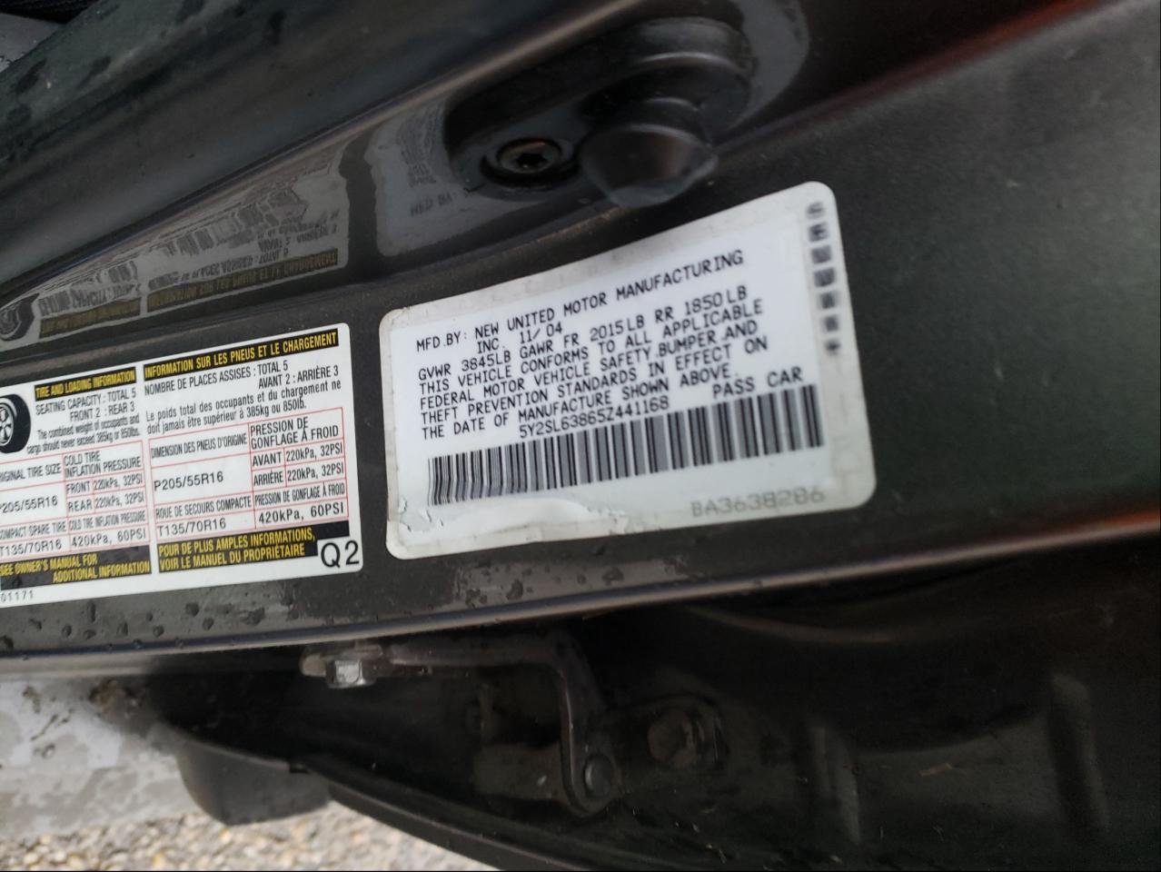 Photo 10 from auction – 2005 PONTIAC VIBE with VIN 5Y2SL63865Z441168