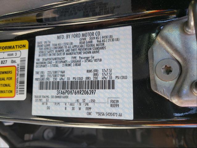 Photo 10 from auction – 2017 FORD FUSION SE with VIN 3FA6P0H76HR206397