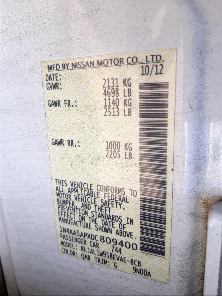 Photo 10 from auction – 2013 NISSAN MAXIMA S with VIN 1N4AA5APXDC809400