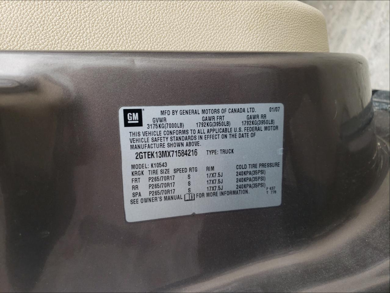Photo 10 from auction – 2007 GMC NEW SIERRA with VIN 2GTEK13MX71584216