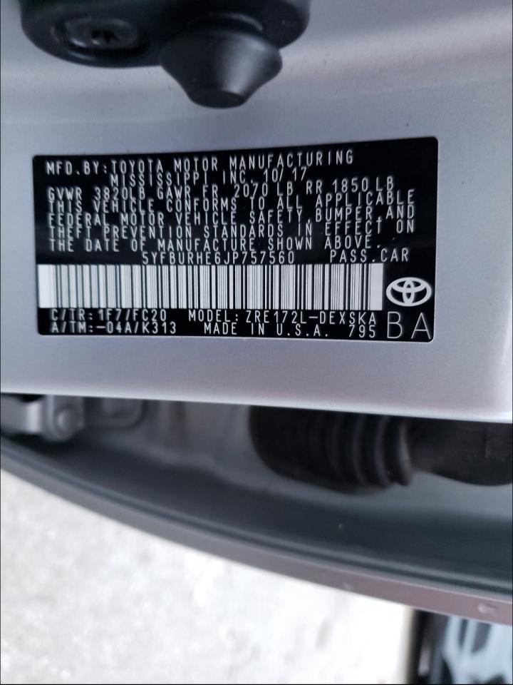 Photo 10 from auction – 2018 TOYOTA COROLLA L with VIN 5YFBURHE6JP757560