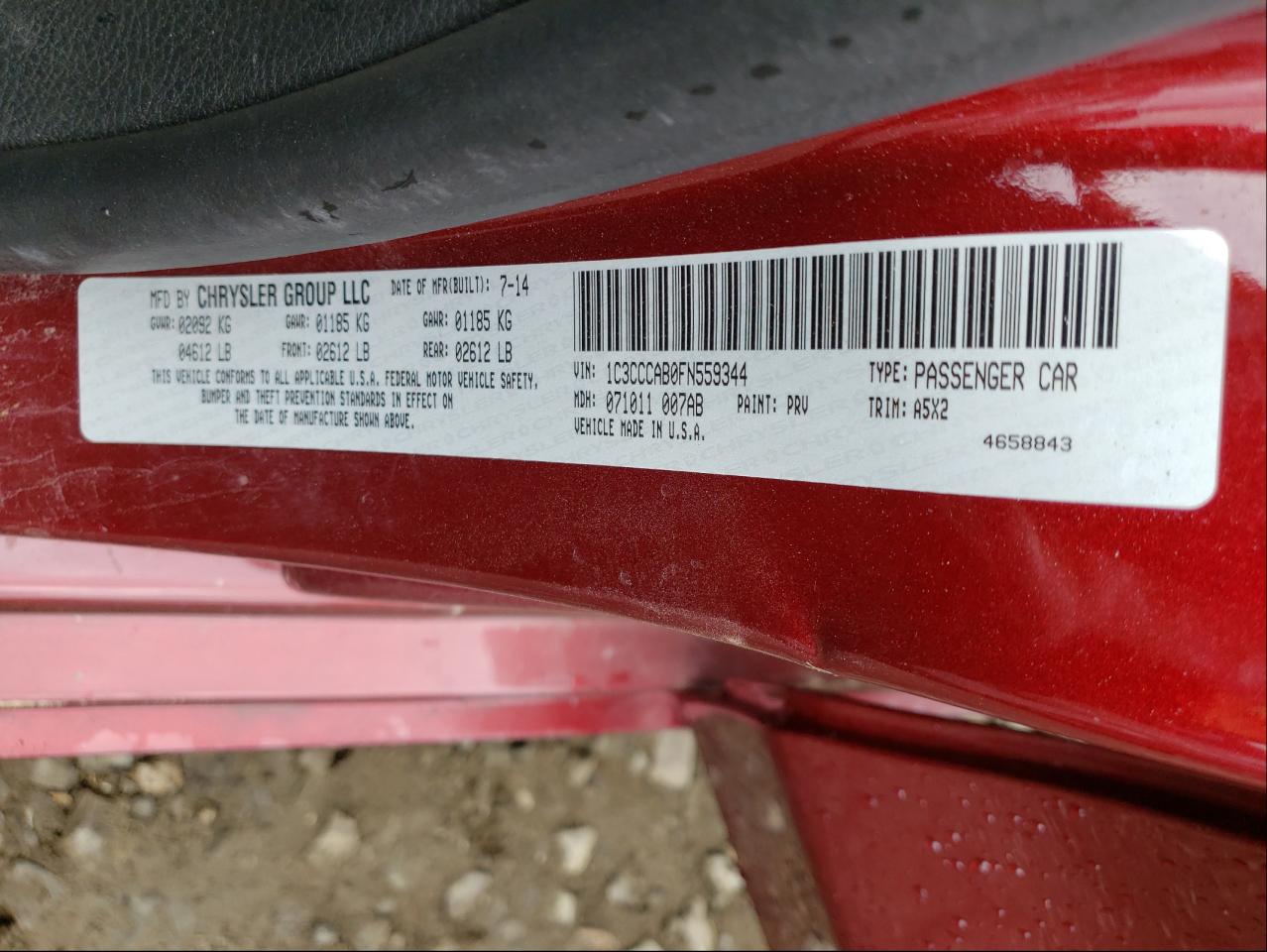 Photo 10 from auction – 2015 CHRYSLER 200 LIMITE with VIN 1C3CCCAB0FN559344