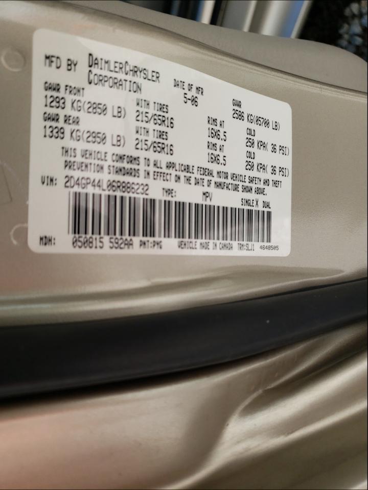 Photo 10 from auction – 2006 DODGE GRAND CARA with VIN 2D4GP44L06R886232