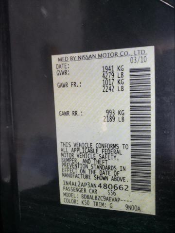 Photo 10 from auction – 2010 NISSAN ALTIMA BAS with VIN 1N4AL2AP3AN480662