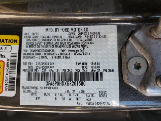 Photo 10 from auction – 2016 FORD FUSION SE with VIN 3FA6P0HDXGR201580