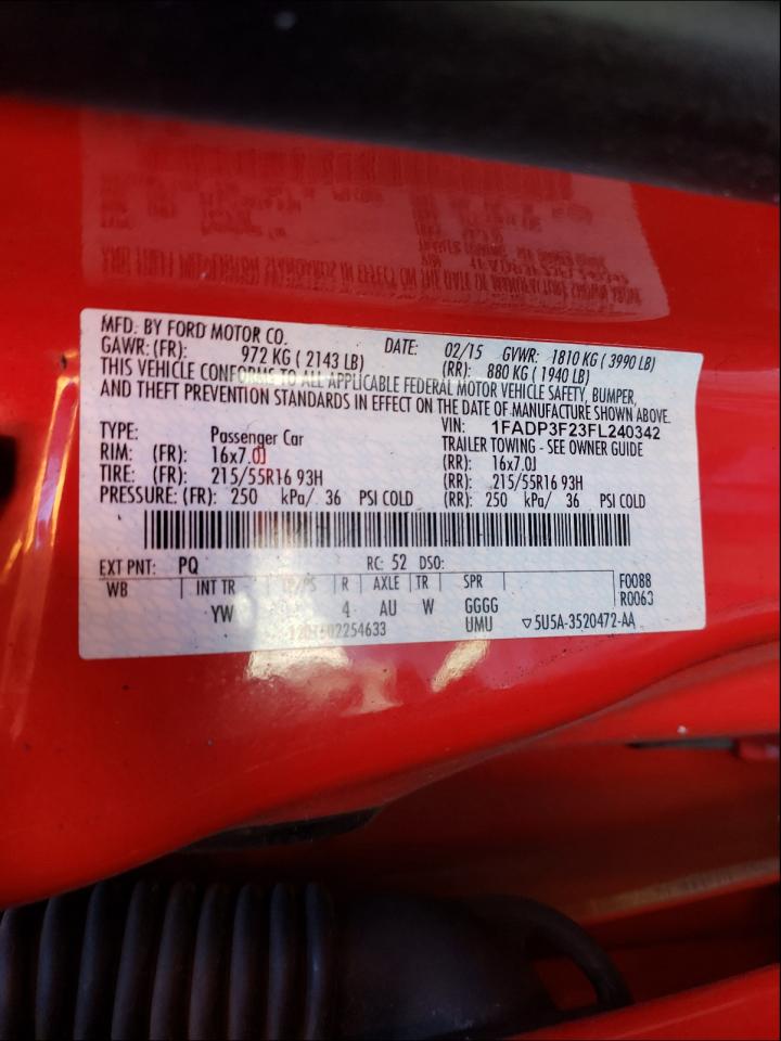 Photo 10 from auction – 2015 FORD FOCUS SE with VIN 1FADP3F23FL240342