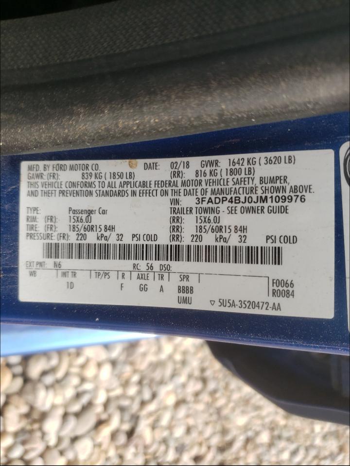 Photo 10 from auction – 2018 FORD FIESTA SE with VIN 3FADP4BJ0JM109976