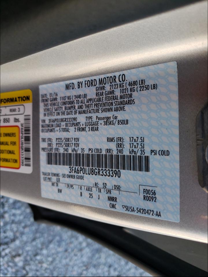 Photo 10 from auction – 2016 FORD FUSION SE with VIN 3FA6P0LU8GR333390
