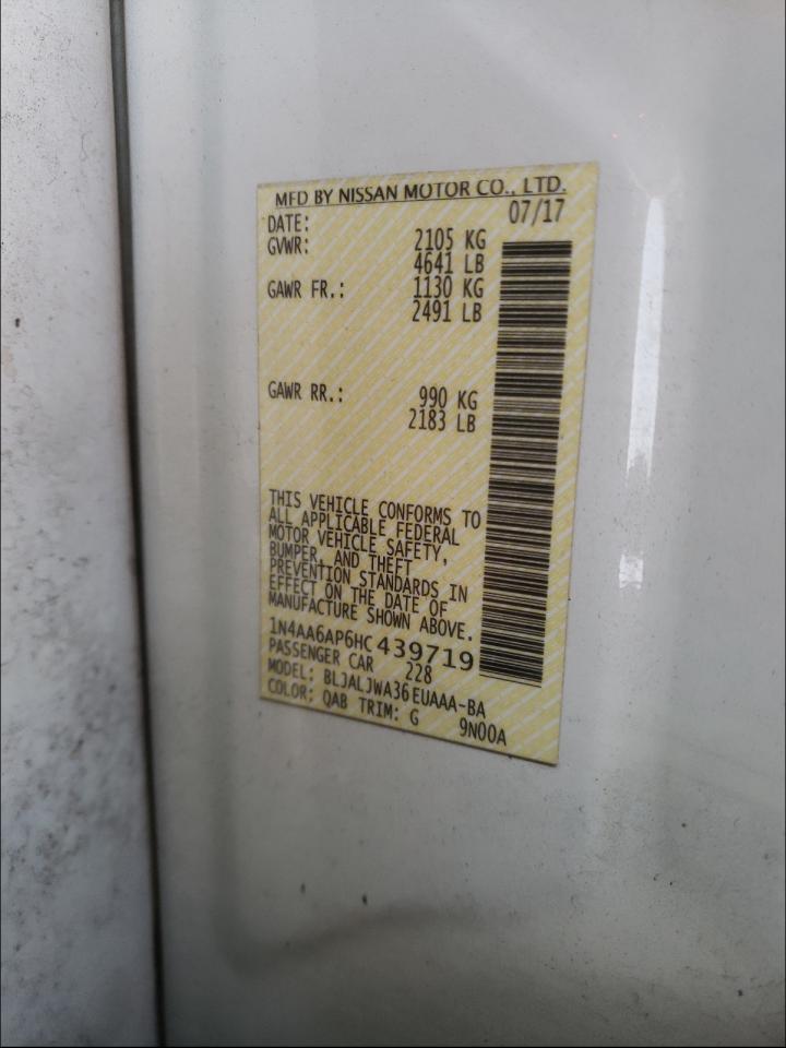 Photo 10 from auction – 2017 NISSAN MAXIMA with VIN 1N4AA6AP6HC439719