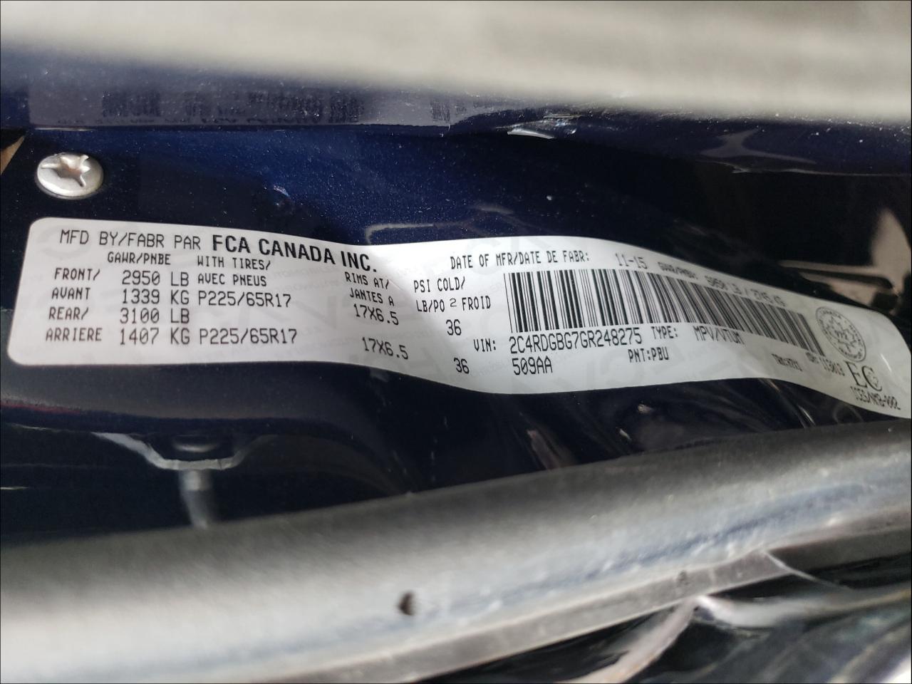 Photo 10 from auction – 2016 DODGE GRAND CARA with VIN 2C4RDGBG7GR248275