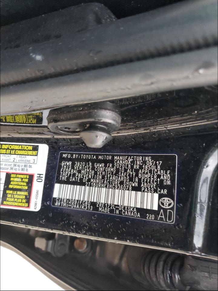 Zdjęcie 10 z aukcji – 2017 TOYOTA COROLLA L z VIN 2T1BURHEXHC936078
