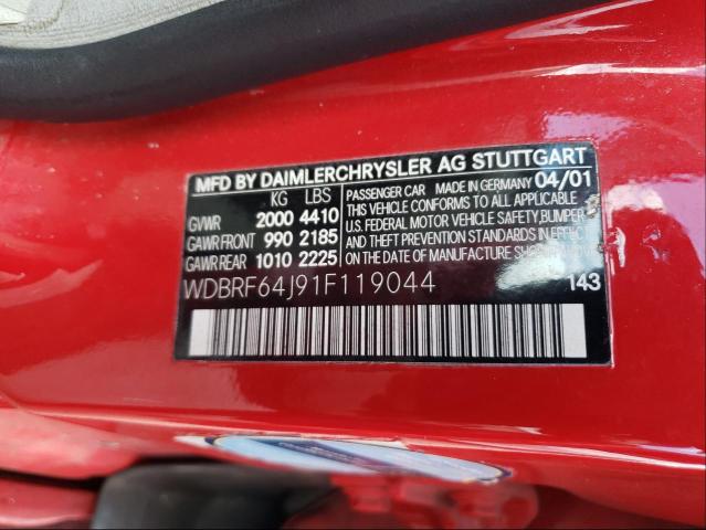 Photo 10 from auction – 2001 MERCEDES-BENZ C 320 with VIN WDBRF64J91F119044