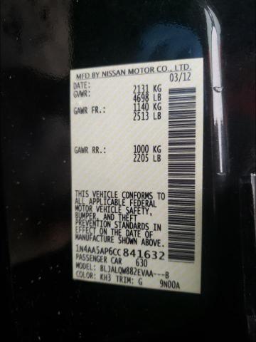 Photo 10 from auction – 2012 NISSAN MAXIMA S with VIN 1N4AA5AP6CC841632