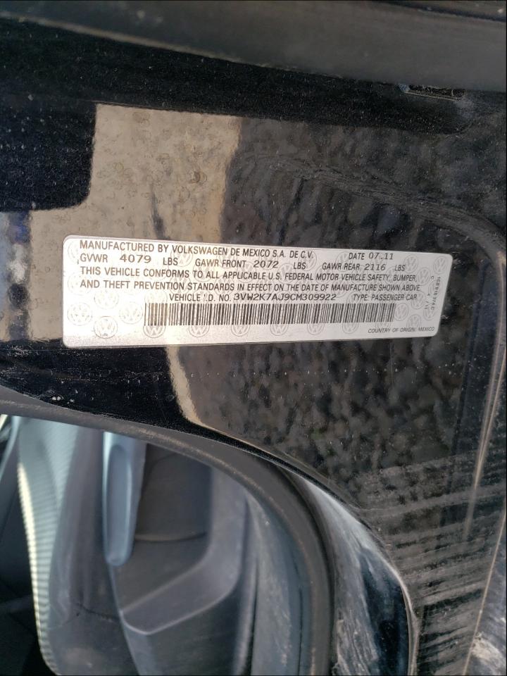 Photo 10 from auction – 2012 VOLKSWAGEN JETTA BASE with VIN 3VW2K7AJ9CM309922