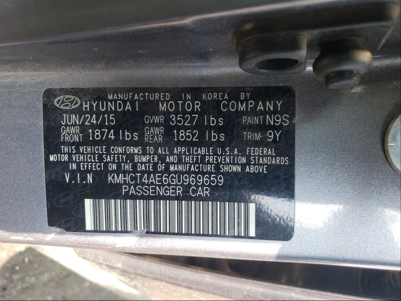 Photo 10 from auction – 2016 HYUNDAI ACCENT SE with VIN KMHCT4AE6GU969659