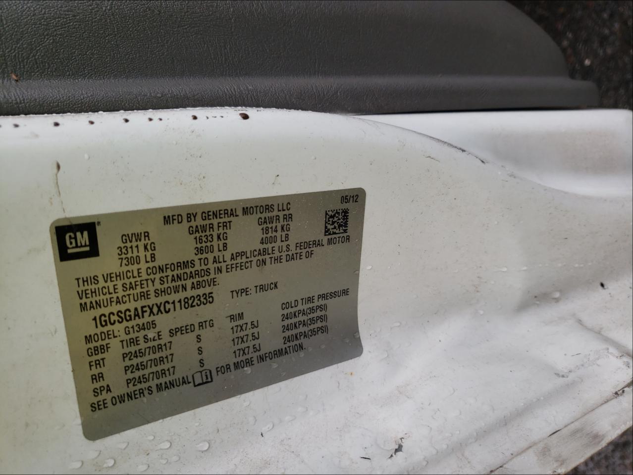 Photo 10 from auction – 2012 CHEVROLET EXPRESS G1 with VIN 1GCSGAFXXC1182335