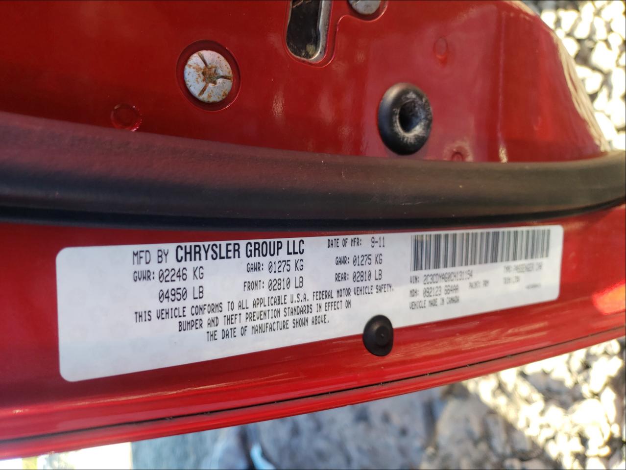 Photo 10 from auction – 2012 DODGE CHALLENGER with VIN 2C3CDYAG0CH131154