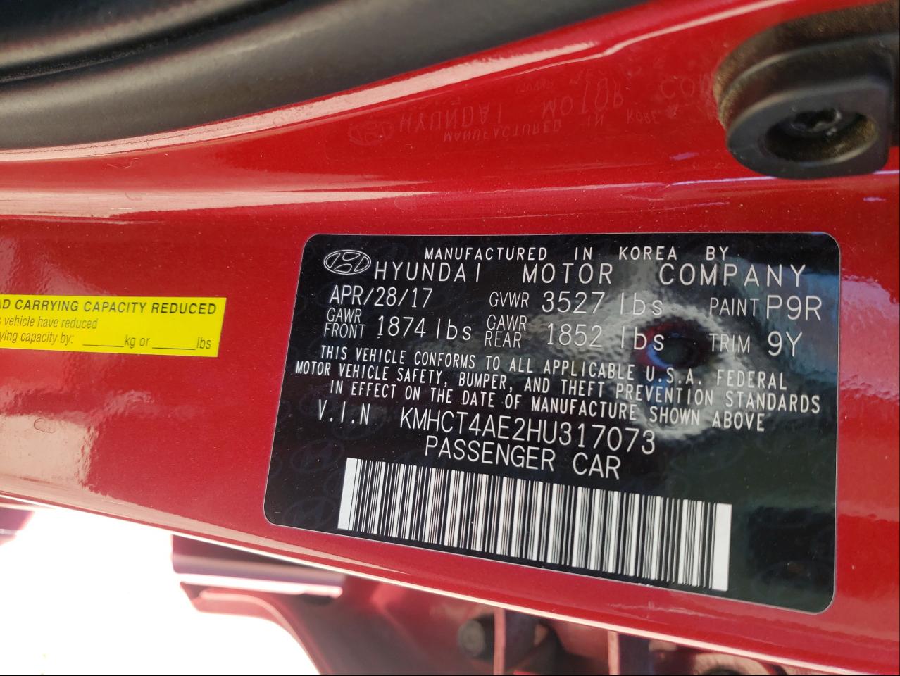 Photo 10 from auction – 2017 HYUNDAI ACCENT SE with VIN KMHCT4AE2HU317073
