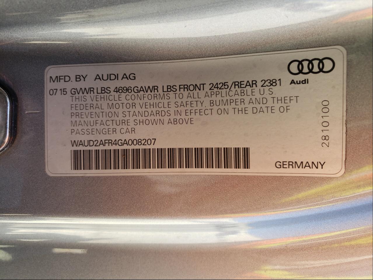 Photo 10 from auction – 2016 AUDI A5 PREMIUM with VIN WAUD2AFR4GA008207