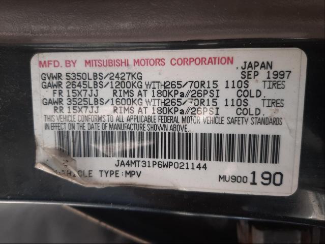 Photo 10 from auction – 1998 MITSUBISHI MONTERO SP with VIN JA4MT31P6WP021144