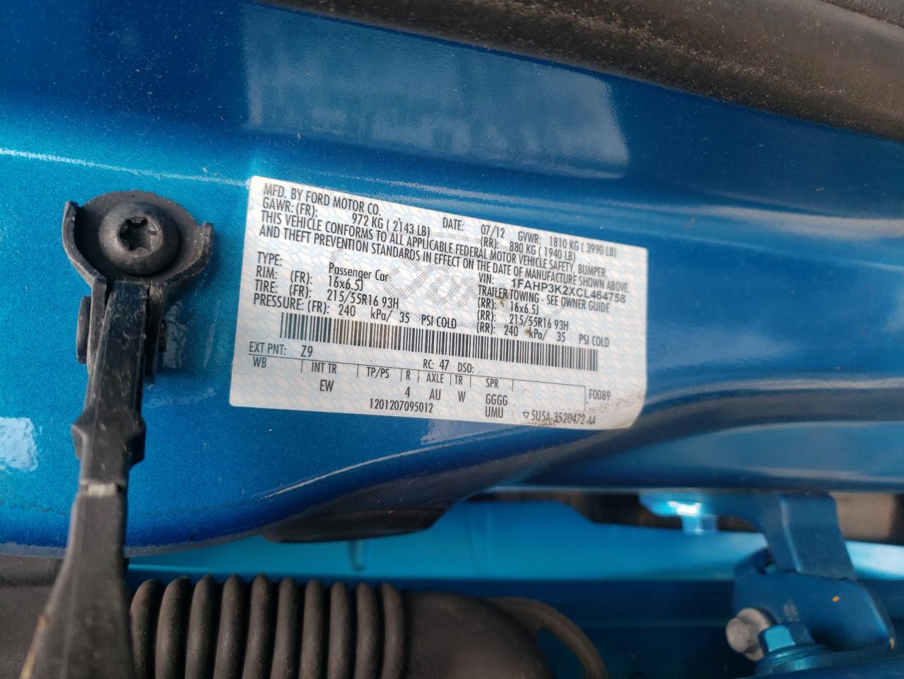 Photo 10 from auction – 2012 FORD FOCUS SE with VIN 1FAHP3K2XCL464758