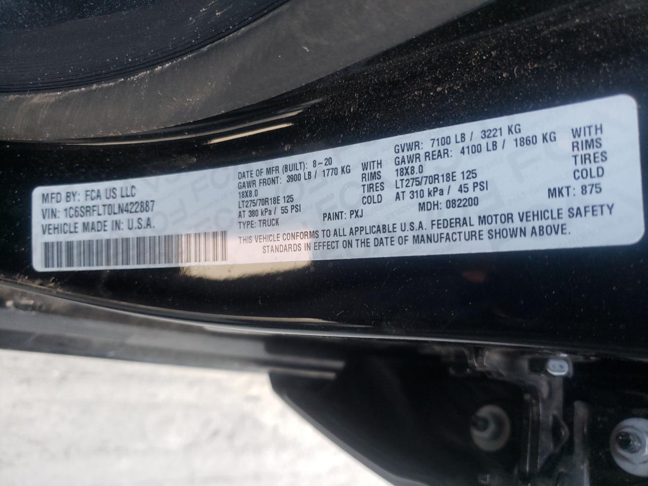 Photo 10 from auction – 2020 RAM 1500 REBEL with VIN 1C6SRFLT0LN422887