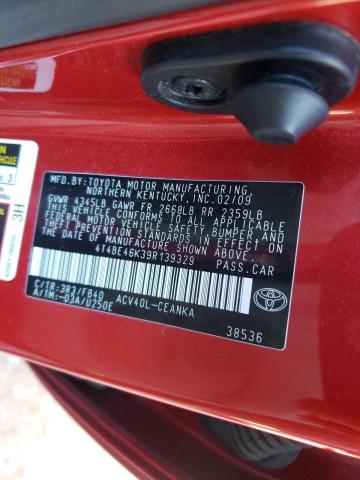Photo 10 from auction – 2009 TOYOTA CAMRY BASE with VIN 4T4BE46K39R139329