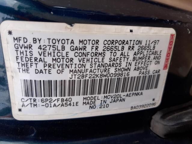 Photo 10 from auction – 1998 TOYOTA CAMRY CE with VIN JT2BF22K8W0099816